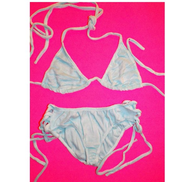 NWT Leg Avenue 2 piece velour Bikini with lace up Tanga, S/M, M/L, Aqua - Picture 3 of 5